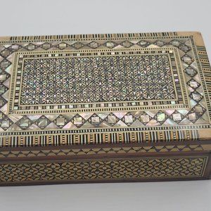 Handmade Wood Jewelry Box Inlaid Mother of Pearl